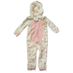Modern Kids Hooded Coverall Cream Rainbow Unicorn Size 2T Flame Resistant NWT